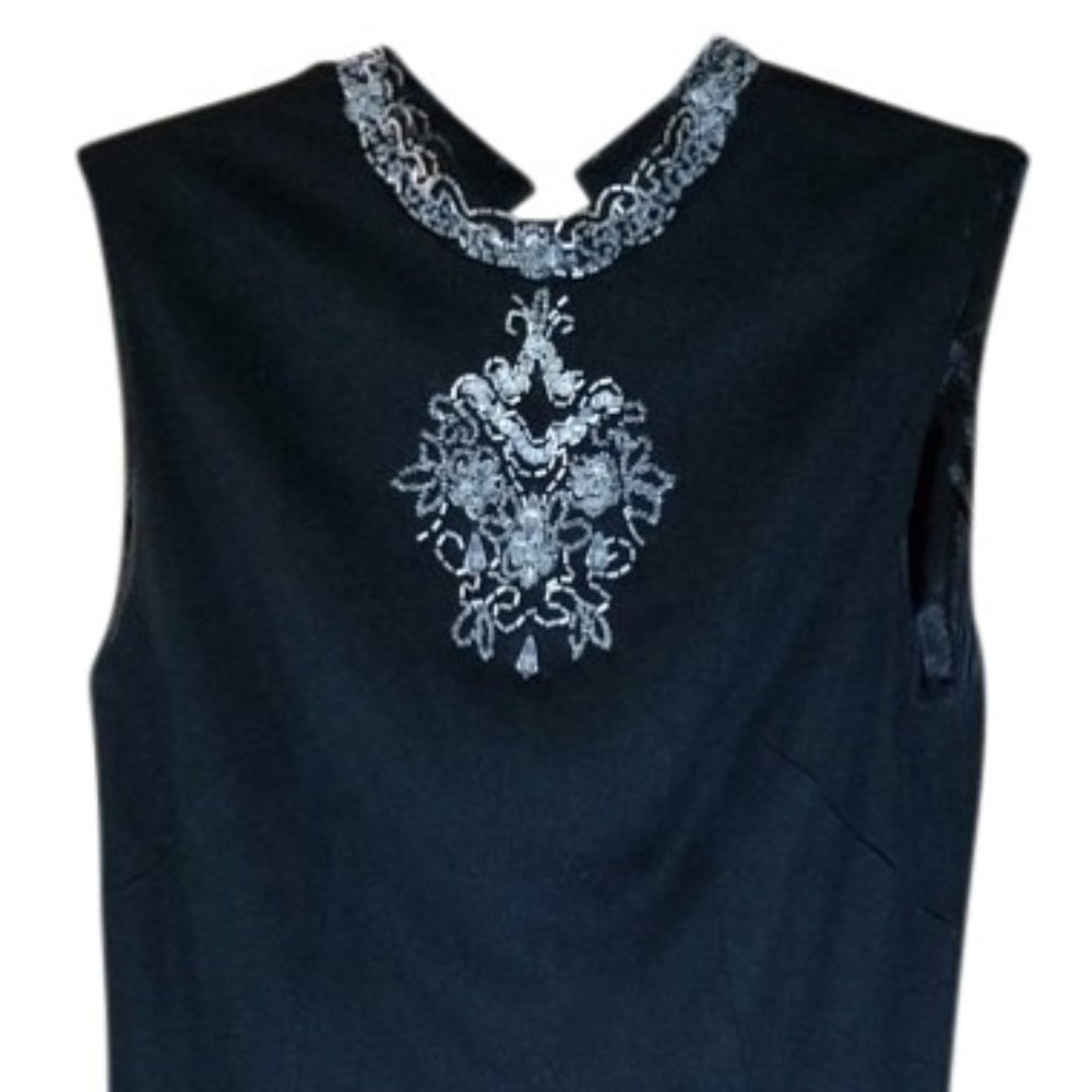 Black w/ Crystal Beading 60's Shift Cocktail Dress